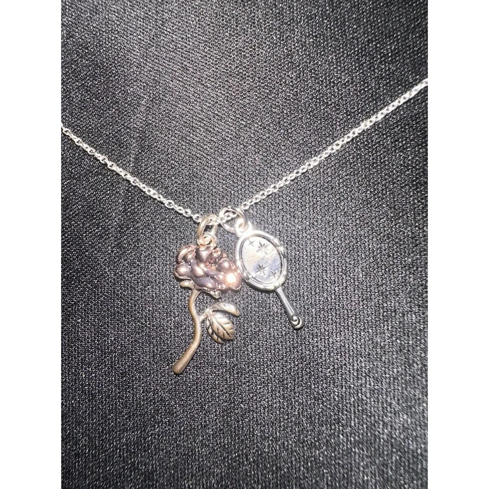 Disney Beauty And The Beast Enchanted Rose & Mirror Necklace Adjustable Chain